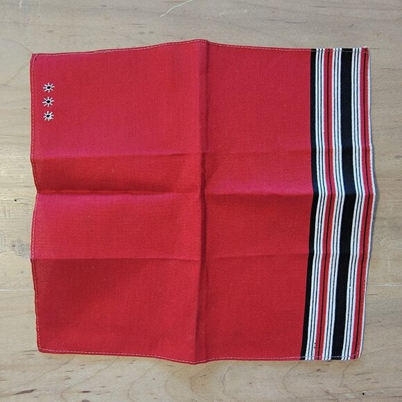 Pocket Square Or Handkerchief Red With Striped Trim And Flowers Cotton‎ 10" NWOT - Picture 1 of 4